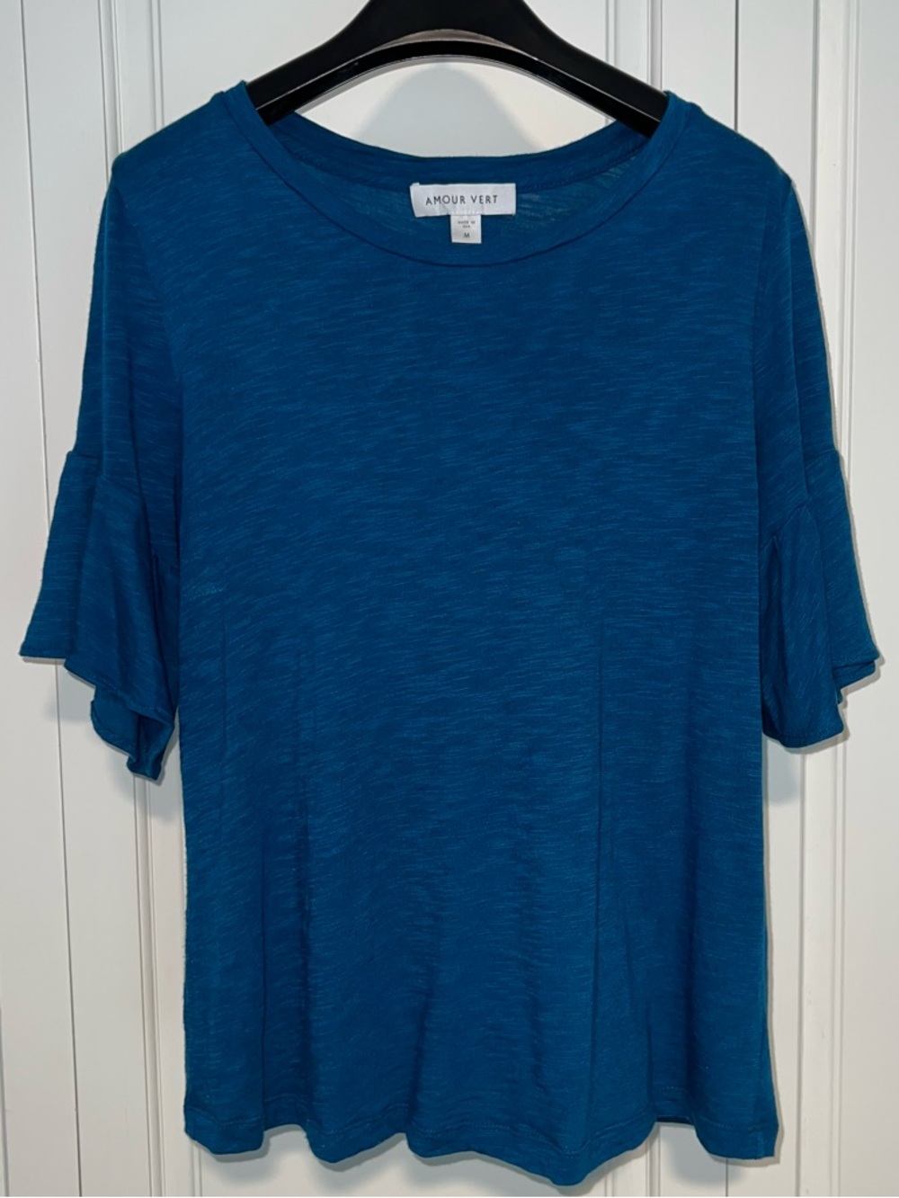 Amour Vert Peacock Blue Elbow Bell Sleeve Tee